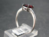 Natural Rectangular Faceted Red Garnet Rhodium Plated Sterling Silver Ring with CZ - Size 5.75
