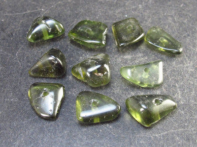 Lot of 10 Polished Moldavite Tektite Beads from Czech Republic - 32.30 Carats - 6.46 Grams