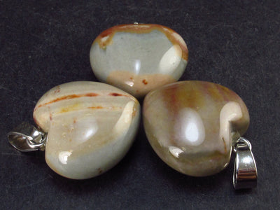 Lot of 3 Natural Multicolored Polychrome Jasper Puffed Heart Pendant from Madagascar