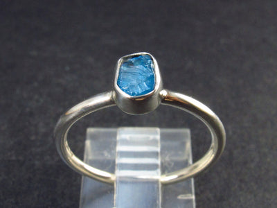 Natural Raw Gemmy Neon Blue Apatite Crystal Sterling Silver Ring From Brazil - 1.7 Grams - Size 8
