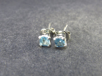 Gem Blue Topaz Faceted Silver Stud Earrings - 1.37 Grams