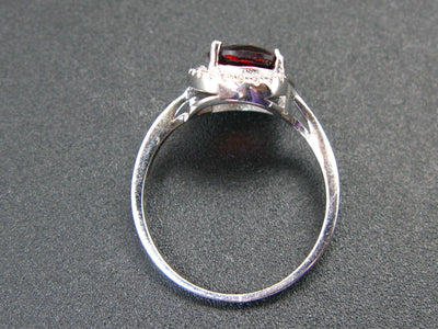 Natural Faceted Red Garnet Rhodium Plated Sterling Silver Ring with CZ - Size 5.5