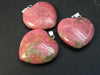 Lot of 3 Natural Rhodonite Heart Shape Pendants from Canada