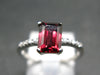 Natural Rectangular Faceted Red Garnet Rhodium Plated Sterling Silver Ring with CZ - Size 5.75