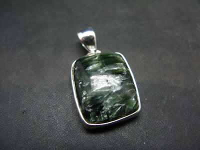 Natural Polished Seraphinite Clinochlore Angels Wings Silver Pendant from Russia - 1.2" - 6 Grams