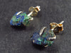 Cute Small Natural Raw Deep Blue Azurite with Green Malachite Crystal Studs Earrings In Sterling Silver From Mexico - 0.6"