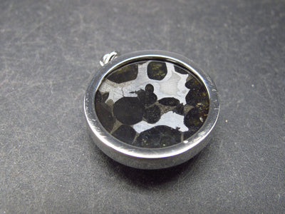 Rare Brahin Meteorite Slice With Olivine Pallasite Silver Pendant from Belarus - 1.2" - 7.5 Grams