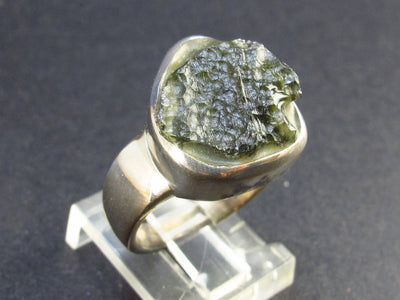 Moldavite Tektite Silver Ring from Czech Republic - Size 7.5 - 6.7 Grams