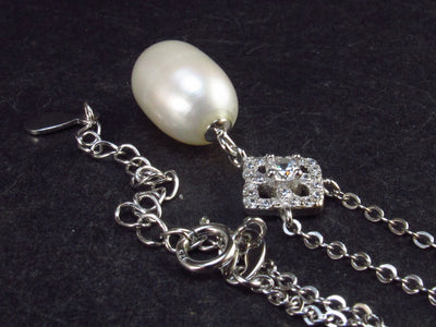 The Most Classic Styles!! Freshwater Cultured Pearl Pendant with 925 Silver Chain and CZ