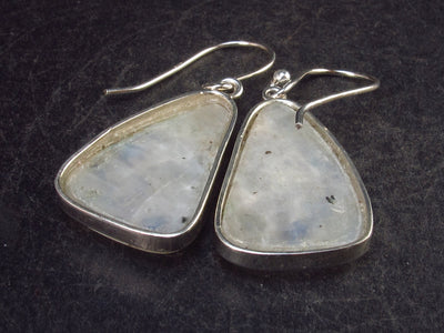 Pear Shaped Cabochon Natural Moonstone 925 Sterling Silver Drop Earrings - 1.4" - 5.5 Grams