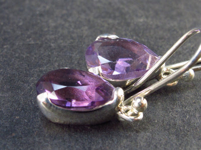 Orchid St. Valentine Gem!! Drop Shaped Facetted Natural Amethyst 925 Sterling Silver Drop Earrings - 1.1" - 3.7 Grams