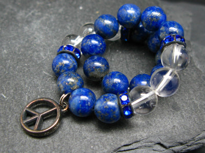Lapis Lazuli & Quartz Genuine Bracelet ~ 7 Inches ~ 8mm Round Beads