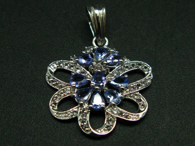 Natural Faceted Tanzanite Zoisite Flower 925 Sterling Silver Pendant from Tanzania - 1.2"