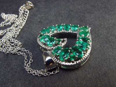 Genuine Emerald Silver Pendant in 925 Sterling Silver With Chain - 2.98 Carats - 1.2"