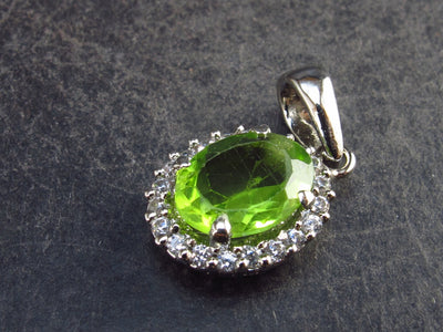 Peridot Olivine Faceted Pendant in SS With CZ From Arizona - 0.8" - 1.93 Grams