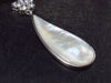 Flower and Tear Shaped Cabochon Mother of Pearl Sterling Silver Pendant - 3.5" - 7.6 Grams