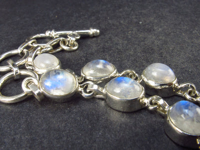 Fantastic Natural Untreated Gem Sparkly Cabochon Moonstone Beads Bracelet from India - 7.5" - 13.5 Grams