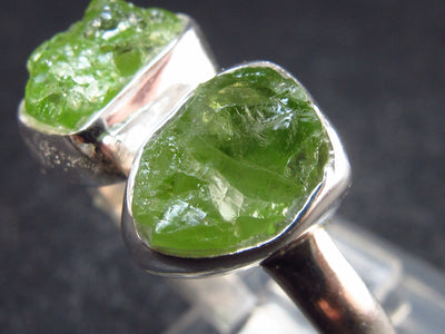Natural Raw Peridot Olivine Sterling Silver Ring - Size Adjustable - 3.90 Grams