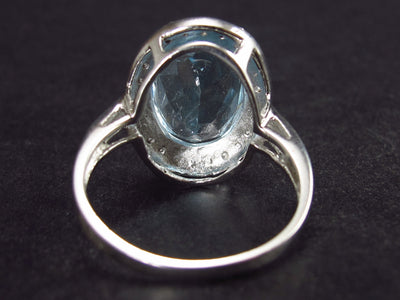 Natural Oval Shaped Faceted Sky Blue Topaz Crystal Sterling Silver Ring with Tiny Diamonds Accents - Size 8