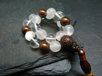 Selenite, Quartz & Tassel Genuine Bracelet ~ 7 Inches ~ 8mm Round Beads