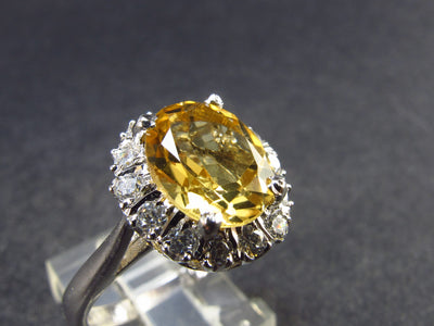 Stone of Success!! Natural Golden Yellow Citrine Sterling Silver Ring with CZ Size 8.25 - 4.18 Grams