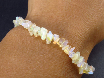 Tiny Lightweight Sparkly Faceted Opal Small Beads Silver Bracelet - Size Adjustable - 2.91 Grams