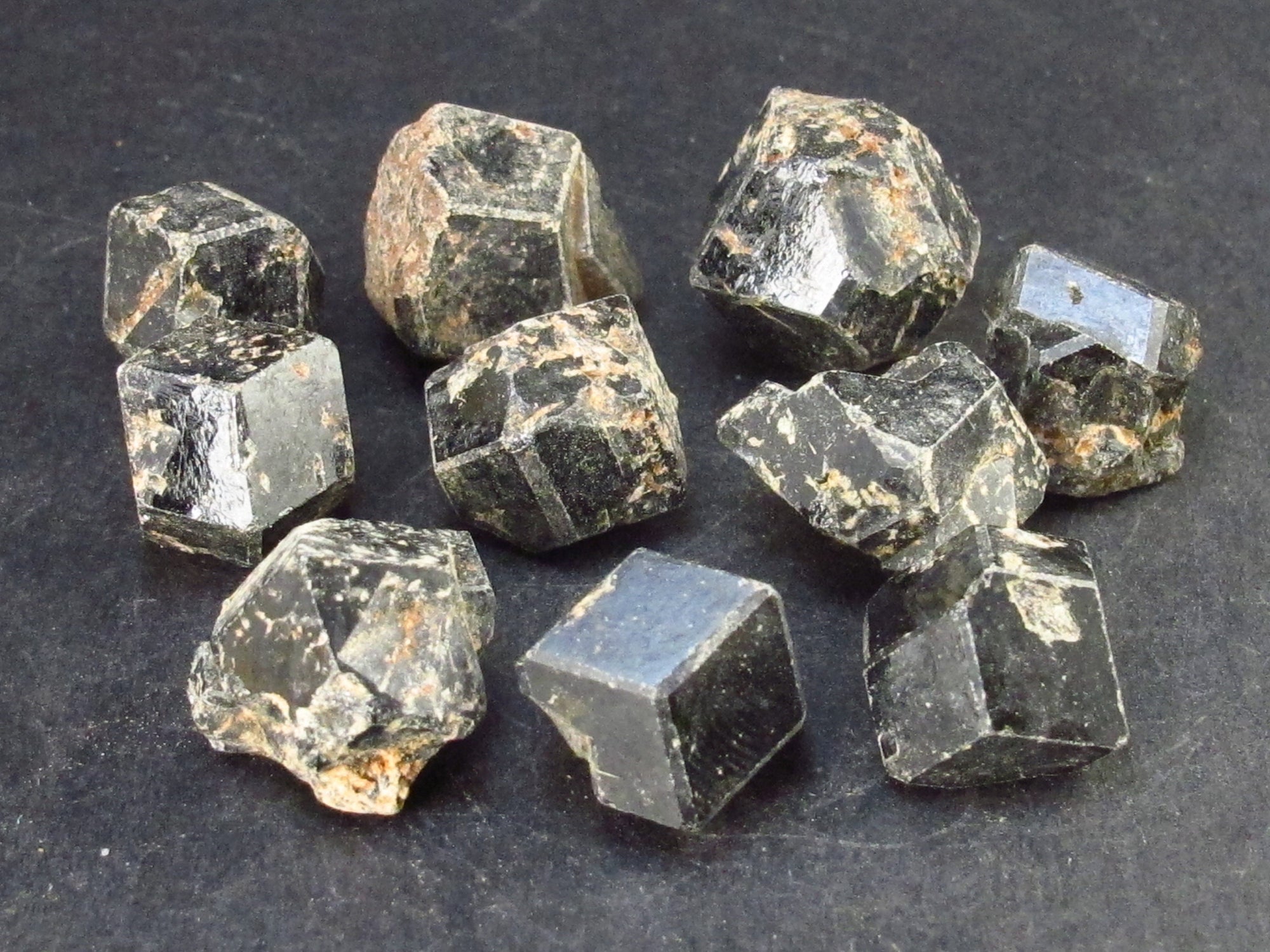 Lot of 10 Black Melanite Andradite Garnet Crystals From Tanzania