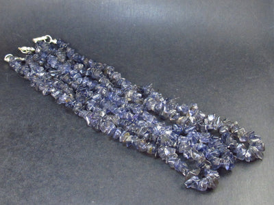 Set of Three Natural Iolite Cordierite “Water Sapphire” Freeform Bead Necklaces from India - 18" Each