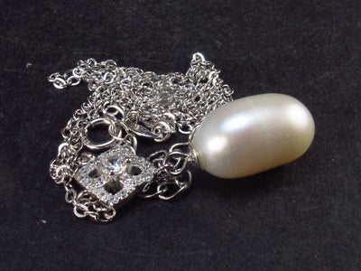 The Most Classic Styles!! Freshwater Cultured Pearl Pendant with 925 Silver Chain and CZ