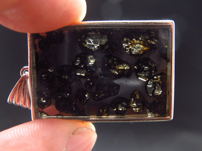 Rare Brahin Meteorite Slice With Olivine Pallasite Silver Pendant from Belarus - 1.6" - 12.2 Grams