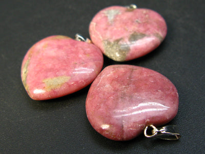Lot of 3 Natural Rhodonite Heart Shape Pendants from Canada
