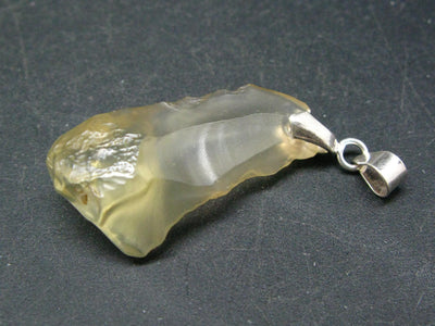 Gem Libyan Desert Glass Tektite Free Form Pendant Sterling Silver from Libya - 1.6" - 3.3 Grams