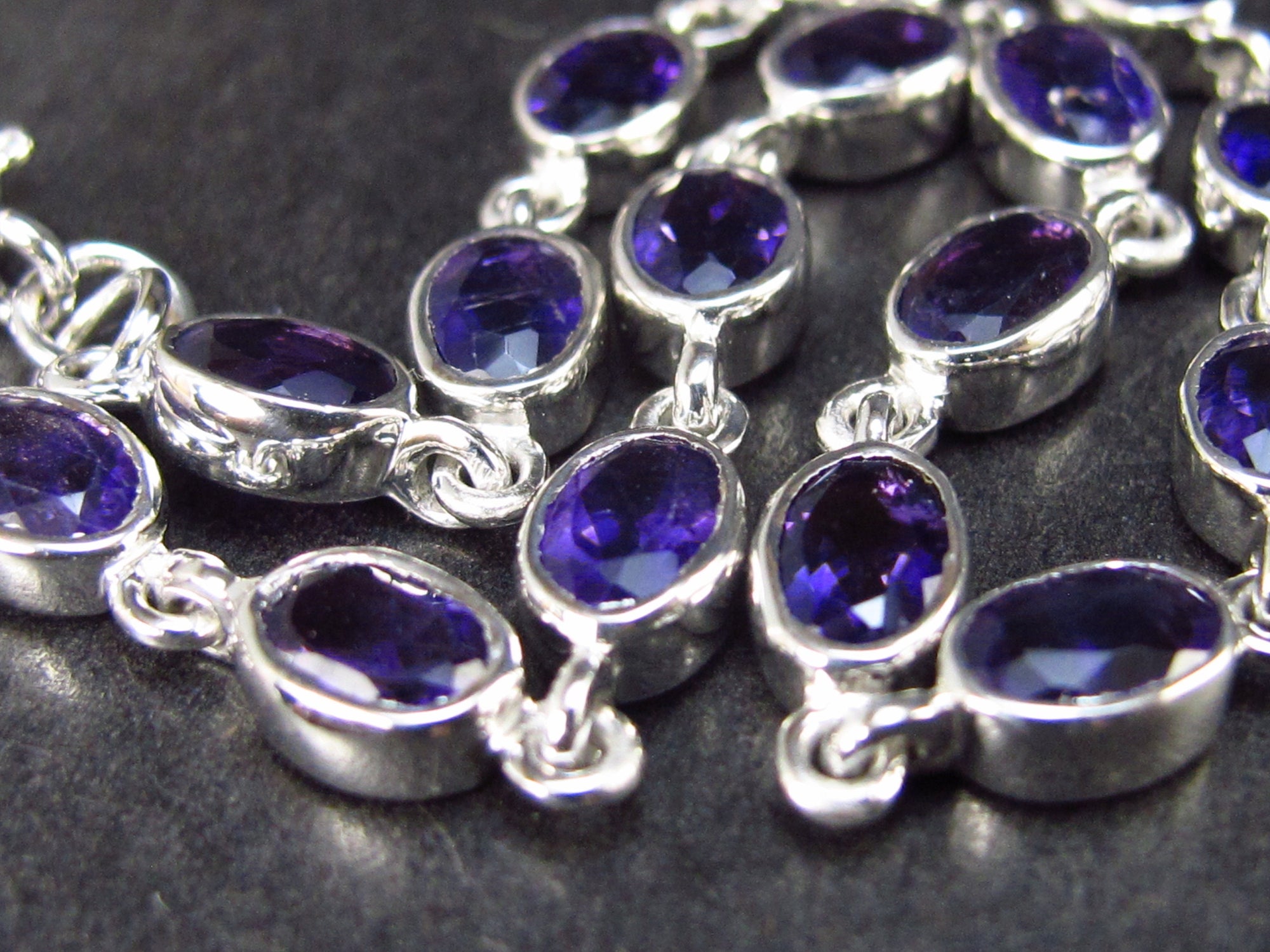 Natural Faceted Amethyst Bracelet 925 Sterling Silver - 8.5