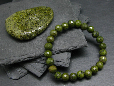 Epidote Genuine Bracelet ~ 7 Inches ~ 8mm Facetted Beads