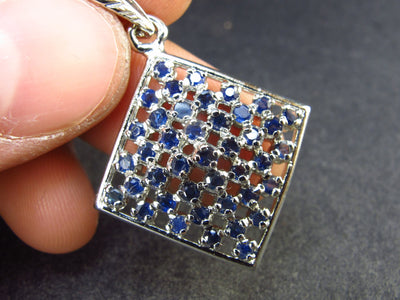 Natural Faceted Dark Blue Sapphire 925 Sterling Silver Pendant - 1.4" - 5.0 Grams