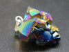 Titanium Coated Aura Rainbow Natural Amethyst Flower Druse Raw Crystal Silver Pendant from Morocco - 0.9"