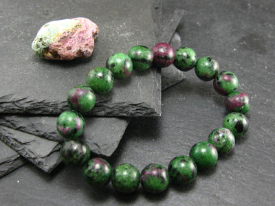 Ruby in Zoisite Genuine Bracelet ~ 7 Inches ~ 10mm Round Beads