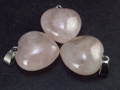 Symbol of Love and Beauty!! Lot of Three 3 Rich Pink Rose Quartz Puffed Heart Pendant from Madagascar