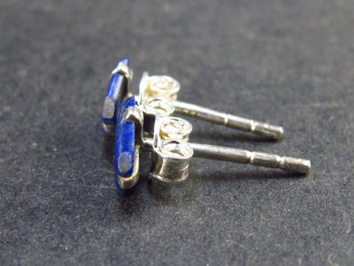 Cute Small Dark Blue Genuine Lapis Lazuli Sterling Silver Stud Earrings - 0.6"