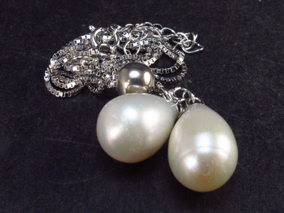 The Most Classic Styles!! Freshwater Cultured 2 Pearls Necklace with 925 Silver Chain