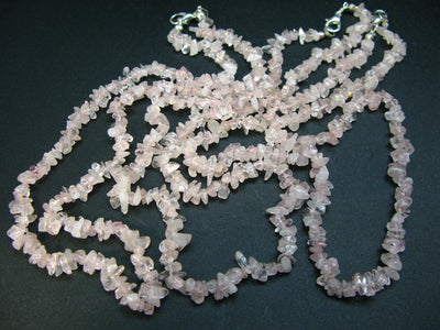 Symbol of Love and Beauty!! Set of Three Natural Rose Quartz Crystal Free Form Bead Necklace from Brazil - 17'' Each