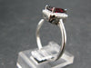 Natural Rectangular Faceted Red Garnet Rhodium Plated Sterling Silver Ring with CZ - Size 6.75