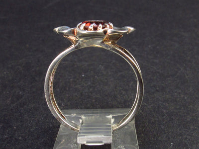 Faceted Red Garnet 925 Silver Flower Ring From India - Size 7