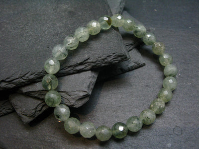 Prehnite & Epidote Genuine Bracelet ~ 7 Inches ~ 8mm Facetted Beads