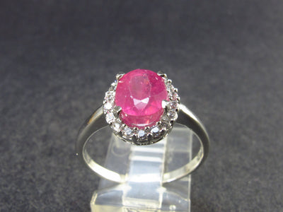 Ruby Faceted Crystal Sterling Silver Ring with CZ - 2.77 Grams - Size 7