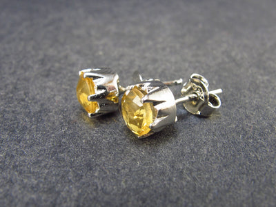 Stone of Success!! Natural Faceted Golden Yellow Citrine Sterling Silver Stud Earrings - 2.30 Grams