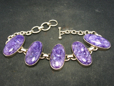 Oval Charoite AAA Quality Sterling Silver Bracelet From Russia - 8.3"