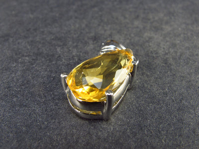 Stone of Success!! Genuine Intense Yellow Citrine Gem Sterling Silver Pendant From Brazil - 1.1" - 3.66 Grams