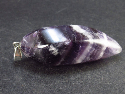 Large White Streaked Chevron Amethyst Pendant From Nigeria - 2.2"