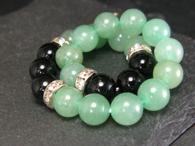 Black Onyx & Green Aventurine Genuine Bracelet ~ 7 Inches ~ 8mm Round Beads